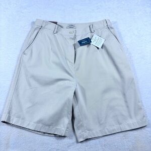 L.L. Bean Women Bayside Shorts 14 Hi Rise Original Fit Cotton Lt Khaki Adj Waist